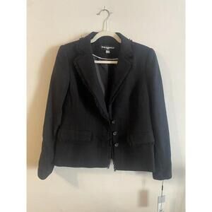 Karl Lagerfeld Black Paris Fringe Trimmed Tweed Blazer Womens Size 8‎